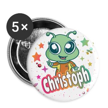 CHRISTOPH - Beautiful boy name with cute alien - Buttons large 2.2''/56 mm (5-pack) - white - Front