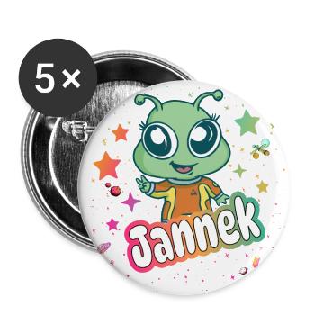 JANNEK - Beau nom de garçon avec un extraterrestre mignon - Lot de 5 grands badges (56 mm) - blanc - Devant