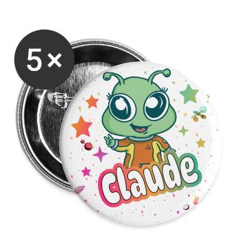 CLAUDE - Beau nom de garçon avec un extraterrestre mignon - Lot de 5 grands badges (56 mm) - blanc - Devant