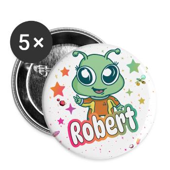 ROBERT - Beautiful boy name with cute alien - Buttons large 2.2''/56 mm (5-pack) - white - Front