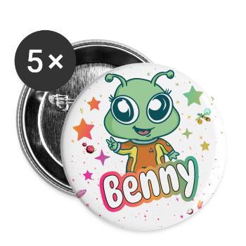 BENNY - Beautiful boy name with cute alien - Buttons large 2.2''/56 mm (5-pack) - white - Front