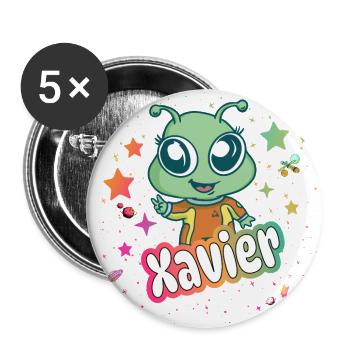 XAVIER - Beau nom de garçon avec un extraterrestre mignon - Lot de 5 grands badges (56 mm) - blanc - Devant
