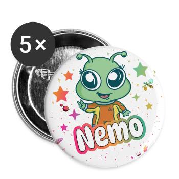 NEMO - Beau nom de garçon avec un extraterrestre mignon - Lot de 5 grands badges (56 mm) - blanc - Devant