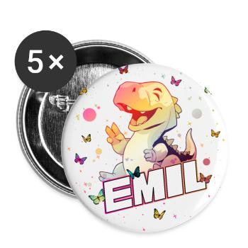 EMIL - Beautiful boy name with cute DINO T-REX - Buttons large 2.2''/56 mm (5-pack) - white - Front