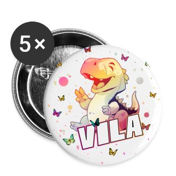 VILA - Beau nom de FILLE avec un DINO mignon - Lot de 5 grands badges (56 mm) - blanc - Devant