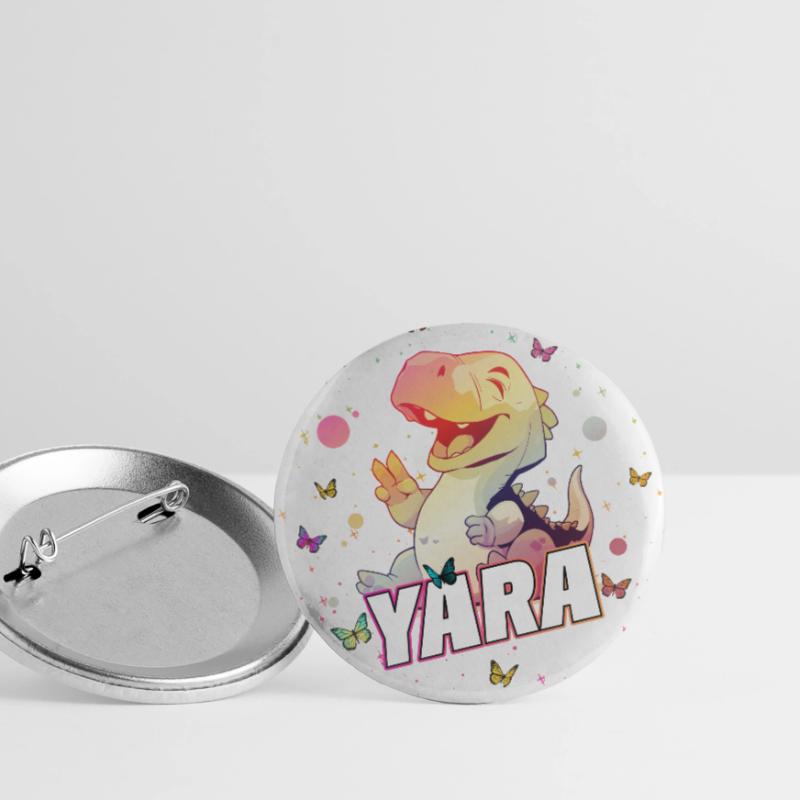 YARA - Schöner MÄDCHEN Name mit süßem DINO Buttons groß 56 mm (5er Pack)