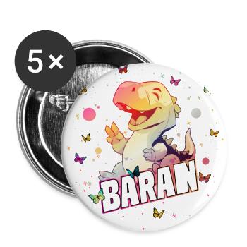 BARAN - Beautiful BOY name with cute DINO - Buttons large 2.2''/56 mm (5-pack) - white - Front