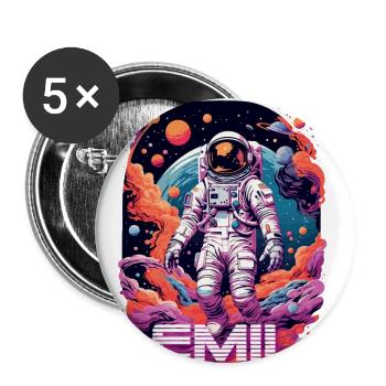 EMIL - Beautiful boy name with cool astronaut - Buttons large 2.2''/56 mm (5-pack) - white - Front