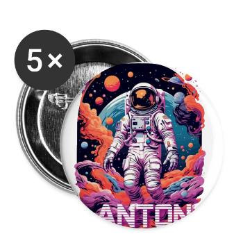 ANTON - Beau prénom de garçon avec astronaute cool - Lot de 5 grands badges (56 mm) - blanc - Devant