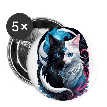 Yin und Yang Fantasiekatze - Buttons groß 56 mm (5er Pack) - Weiß - Vorne
