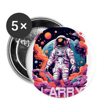 LARRY - Schöner Jungen Name mit coolem Astronaut - Buttons groß 56 mm (5er Pack) - Weiß - Vorne