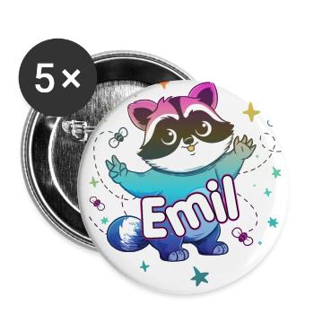 EMIL - Beautiful boy name with cute raccoon - Buttons large 2.2''/56 mm (5-pack) - white - Front