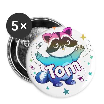 TOM - Beautiful boy name with cute raccoon - Buttons large 2.2''/56 mm (5-pack) - white - Front