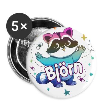 BJÖRN - Beautiful boy name with cute raccoon - Buttons large 2.2''/56 mm (5-pack) - white - Front