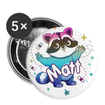 MATT - Beau nom de garçon avec un raton laveur mignon - Lot de 5 grands badges (56 mm) - blanc - Devant