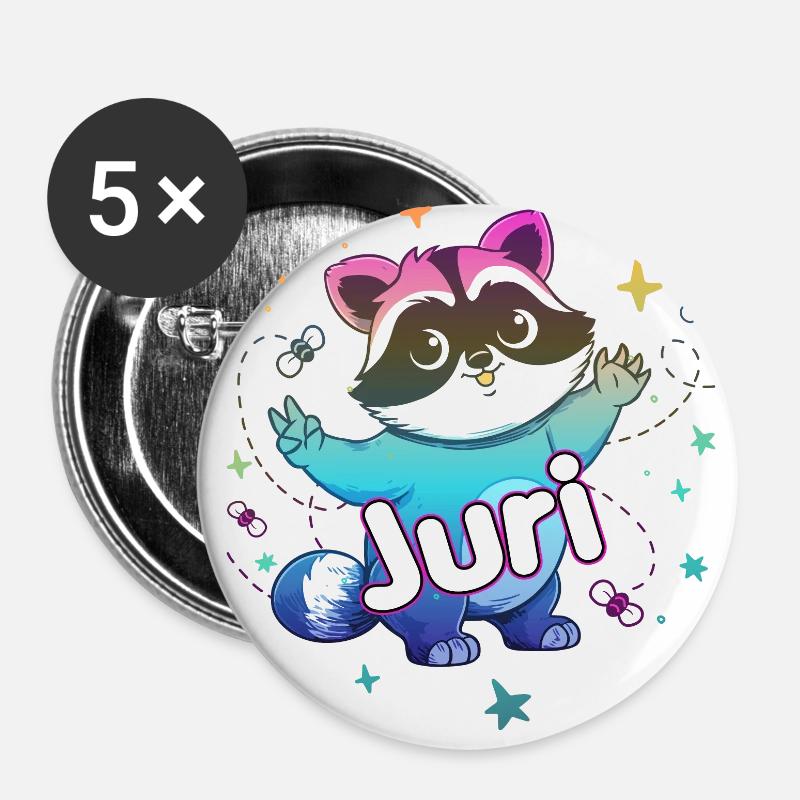 JURI - Beautiful boy name with cute raccoon - Buttons large 2.2''/56 mm (5-pack) - white