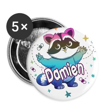 DAMIEN - Beautiful boy name with cute raccoon - Buttons large 2.2''/56 mm (5-pack) - white - Front