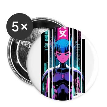 Frau geometrisches Ninja Cyborg Symbol - Buttons groß 56 mm (5er Pack) - Weiß - Vorne