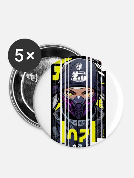 Man Geometric Ninja Spiele - Buttons groß 56 mm (5er Pack) - Weiß
