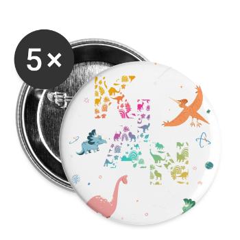 KIAN - Schöner Jungen Name mit Dinosaurier - Buttons groß 56 mm (5er Pack) - Weiß - Vorne
