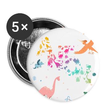 ANTON - Beau prénom de garçon avec dinosaure - Lot de 5 grands badges (56 mm) - blanc - Devant