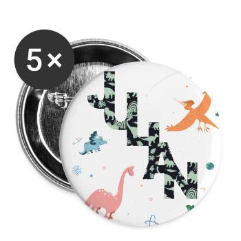 JULIAN - Schöner Jungen Name mit Dinosaurier - Buttons groß 56 mm (5er Pack) - Weiß - Vorne