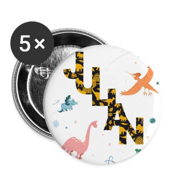 JULIAN - Schöner Jungen Name mit Dinosaurier - Buttons groß 56 mm (5er Pack) - Weiß - Vorne