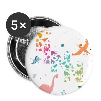 FINN - Schöner Jungen Name mit Dinosaurier - Buttons groß 56 mm (5er Pack) - Weiß - Vorne