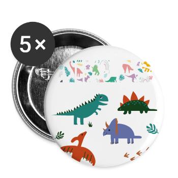 NIKLAS - Schöner Jungen Name mit Dinosaurier - Buttons groß 56 mm (5er Pack) - Weiß - Vorne