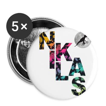 NIKLAS - Beautiful boy name with dinosaur - Buttons large 2.2''/56 mm (5-pack) - white - Front