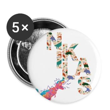 NIKLAS - Schöner Jungen Name mit Dinosaurier - Buttons groß 56 mm (5er Pack) - Weiß - Vorne