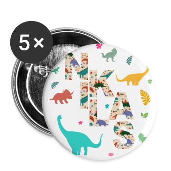 NIKLAS - Schöner Jungen Name mit Dinosaurier - Buttons groß 56 mm (5er Pack) - Weiß - Vorne