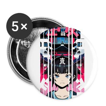 Fille Cyborg japon rouge kanji - Lot de 5 grands badges (56 mm) - blanc - Devant