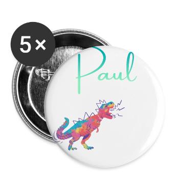 PAUL - Beautiful boy name with dinosaur - Buttons large 2.2''/56 mm (5-pack) - white - Front