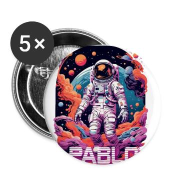 PABLO - Schöner Jungen Name mit coolem Astronaut - Buttons groß 56 mm (5er Pack) - Weiß - Vorne