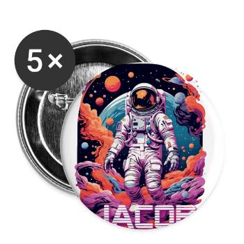 JACOB - Beau prénom de garçon avec astronaute cool - Lot de 5 grands badges (56 mm) - blanc - Devant