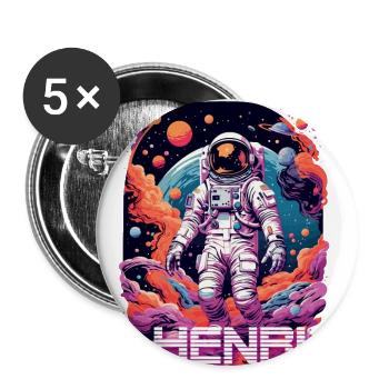 HENRI - Schöner Jungen Name mit coolem Astronaut - Buttons groß 56 mm (5er Pack) - Weiß - Vorne