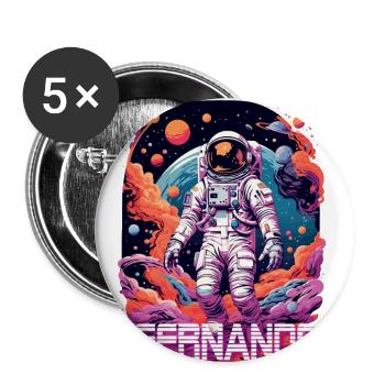 FERNANDO - Schöner Jungen Name mit Astronaut - Buttons groß 56 mm (5er Pack) - Weiß - Vorne