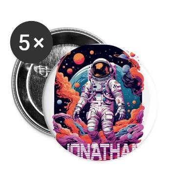 JONATHAN - Schöner Jungen Name mit & Astronaut - Buttons groß 56 mm (5er Pack) - Weiß - Vorne