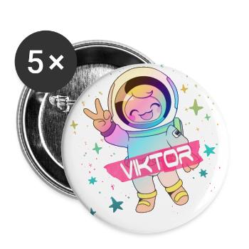 VIKTOR - Beautiful boy name with cute astronaut - Buttons large 2.2''/56 mm (5-pack) - white - Front