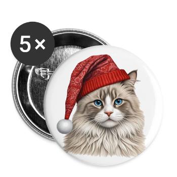 Weihnachten Ragdoll Katze - Buttons groß 56 mm (5er Pack) - Weiß - Vorne