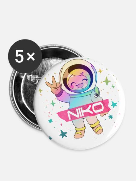 NIKO - Beautiful boy name with cute astronaut - Buttons large 2.2''/56 mm (5-pack) - white