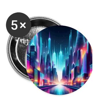 Futuristic Neon Cityscape – Vibrant Cyberpunk Art - Buttons large 2.2''/56 mm (5-pack) - white - Front