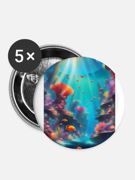 Tropische Korallenriffe - Buttons groß 56 mm (5er Pack) - Weiß