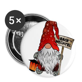 Back-Wichtel – Weihnachtsgnom für alle Backfans - Buttons groß 56 mm (5er Pack) - Weiß - Vorne