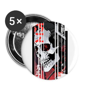 Cyborg black kanji skull - Buttons large 2.2''/56 mm (5-pack) - white - Front