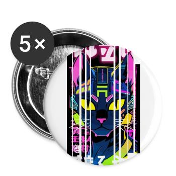 Ver.1 - Cyborg Cat Neon Kanji - Buttons large 2.2''/56 mm (5-pack) - white - Front