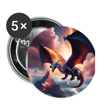 Dragon volant au-dessus des montagnes - Lot de 5 grands badges (56 mm) - blanc - Devant