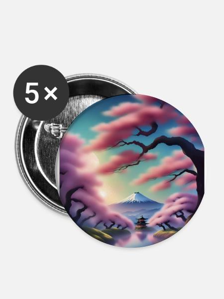 Fuji-Berg in Japan - Buttons groß 56 mm (5er Pack) - Weiß