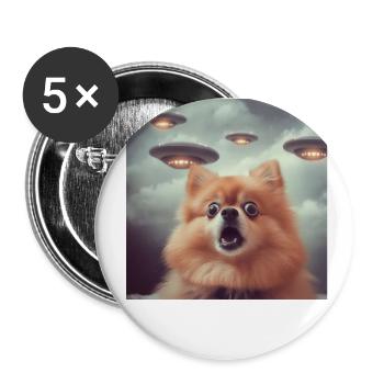Pomeranian Selfie with UFOs, Weird Print - Buttons large 2.2''/56 mm (5-pack) - white - Front